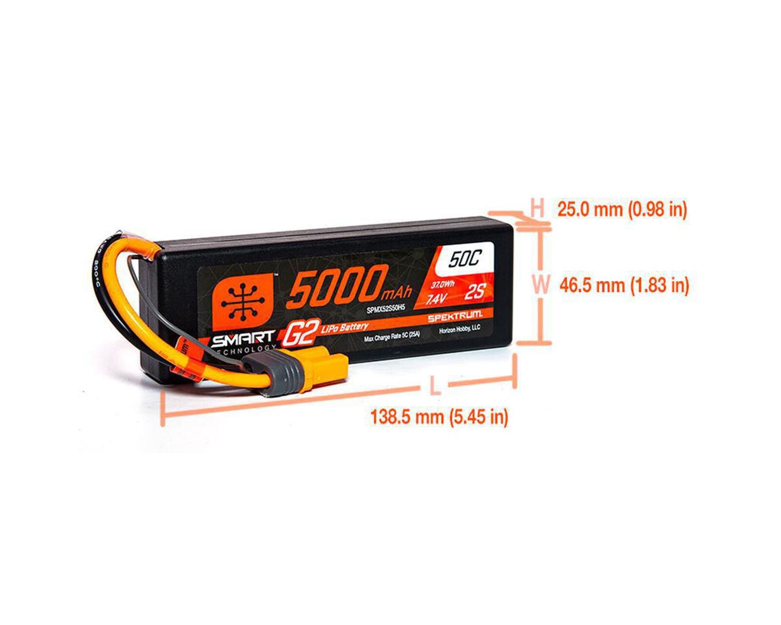 7.4V 5000mAh 2S 50C Smart G2 Hardcase LiPo Battery: IC5