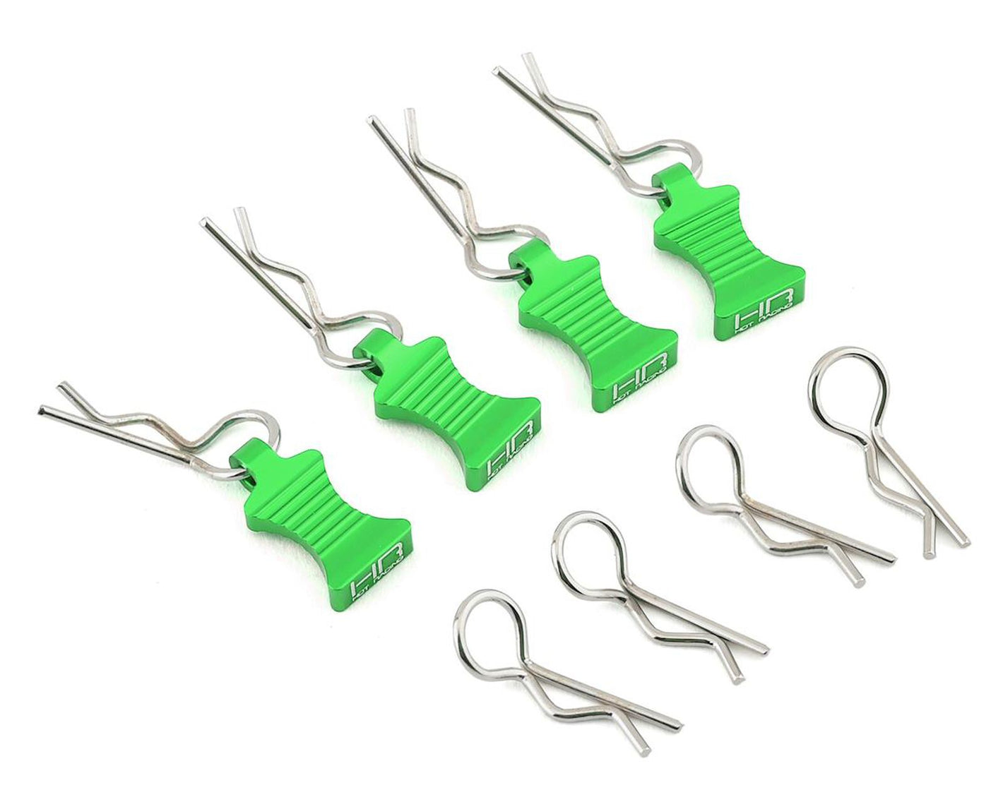 1/10 Aluminum EZ Pulls w/Body Clips (Green) (4)