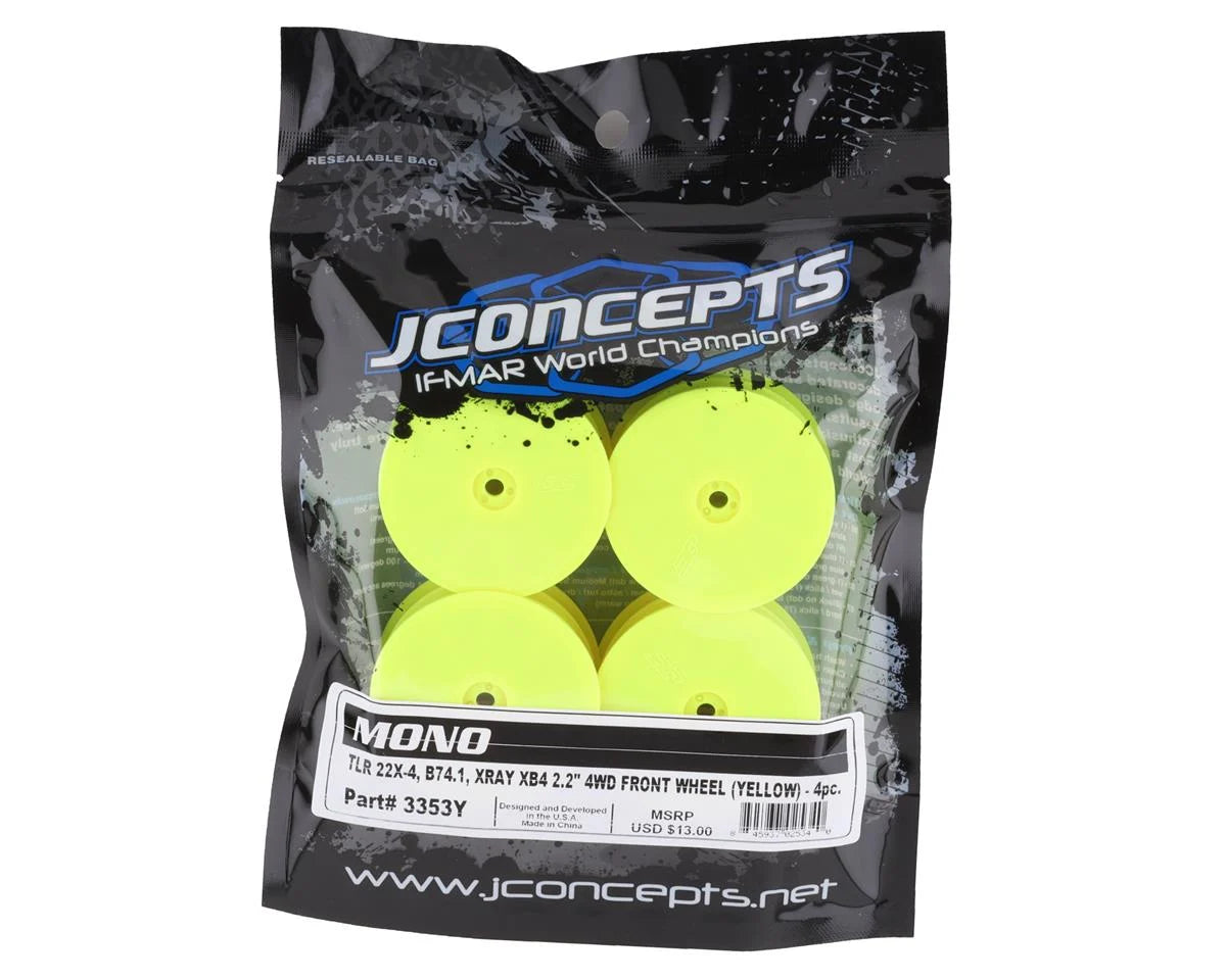 JConcepts 12mm Hex Mono 2.2 4WD Front Buggy Wheels (4) (Yellow) (22X-4, XB4, B74.1)