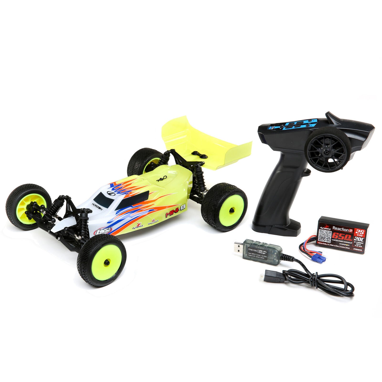 Mini-B Brushed RTR: 1/16 2WD Buggy, Yellow/White