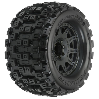 1/8 Badlands MX38 F/R 3.8" MT Tires Mounted 17mm Blk Raid (2)