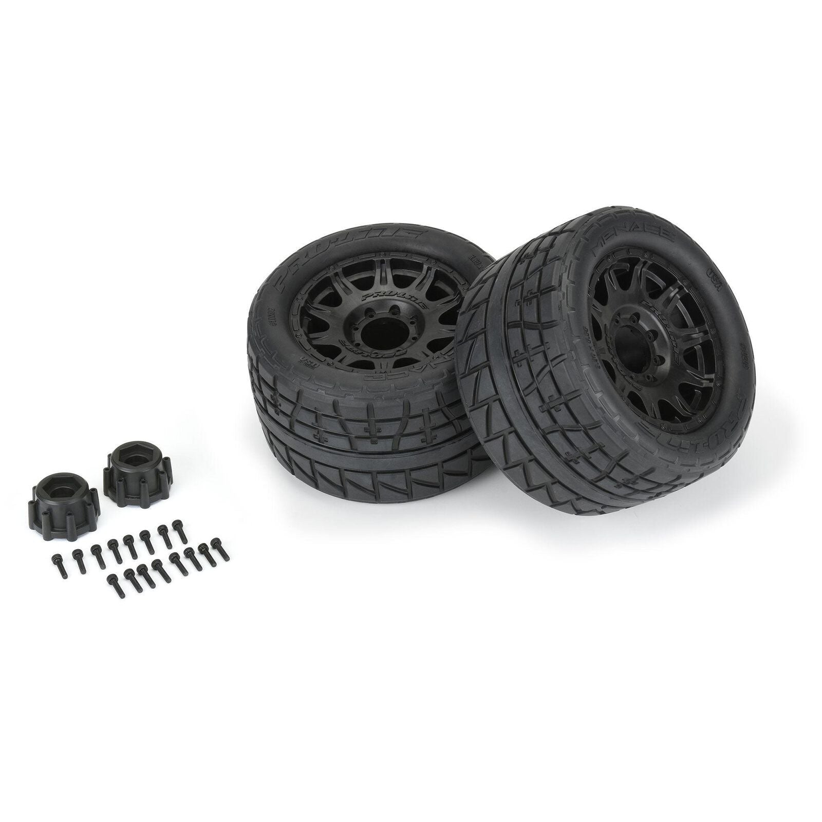 1/8 Menace HP Belted  3.8" MT Tires Mounted 17mm Black Raid