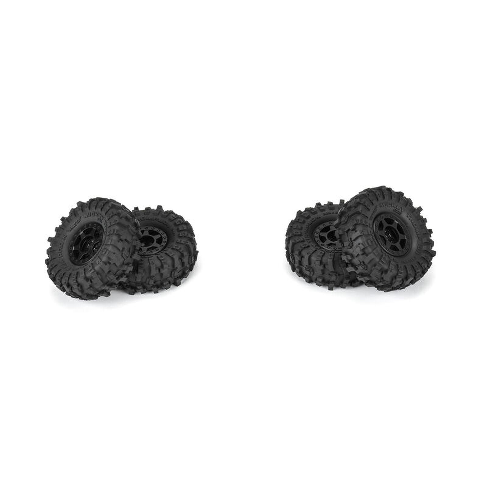 SCX24 1.0" MT Baja Pro X Pre-Mounted Tires (Black) (4) (Medium) w/Holcomb Wheels