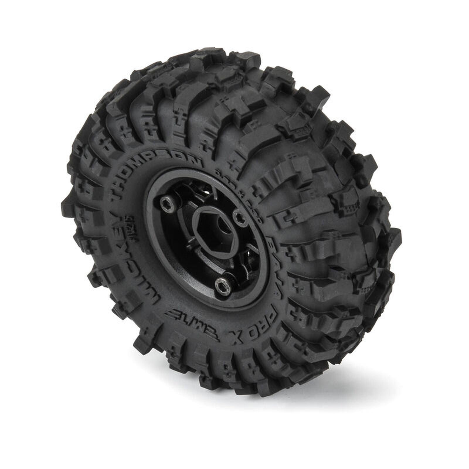 SCX24 1.0" MT Baja Pro X Pre-Mounted Tires (Black) (4) (Medium) w/Holcomb Wheels