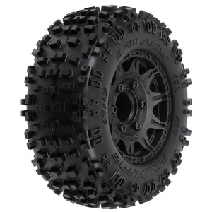 1/10 Badlands Front/Rear 2.8" MT Tires Mounted 12mm Blk Raid (2)