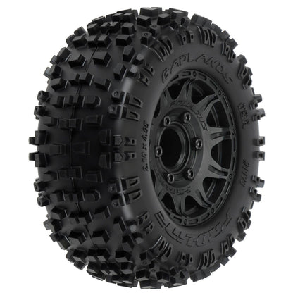 1/10 Badlands Front/Rear 2.8" MT Tires Mounted 12mm Blk Raid (2)