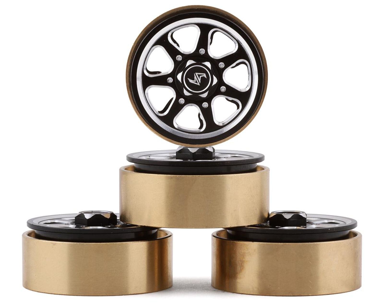 SCX24 Aluminum & Brass 1.0" Beadlock Wheel Set w/Scale Hubs (Black) (4) (20.5g)