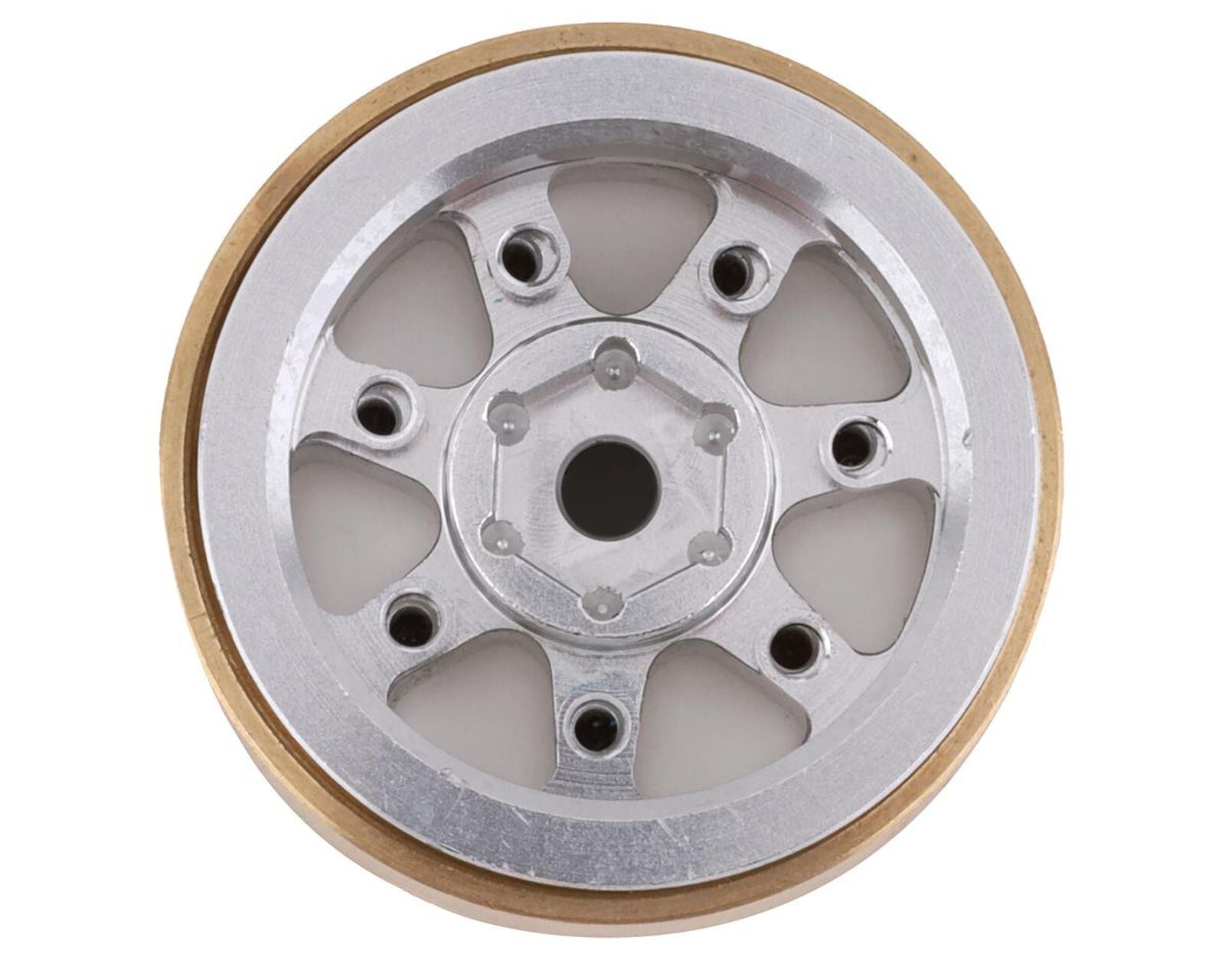 SCX24 Aluminum & Brass 1.0" Beadlock Wheel Set w/Scale Hubs (Silver) (4) (20.5g)