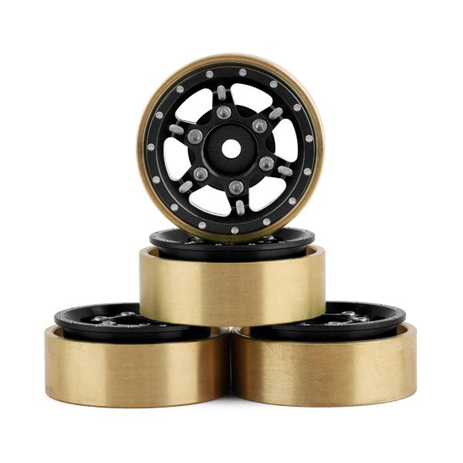 SCX24 Aluminum & Brass Adjustable Offset 1.0" Beadlock Wheels (Black) (4) (23.75g)