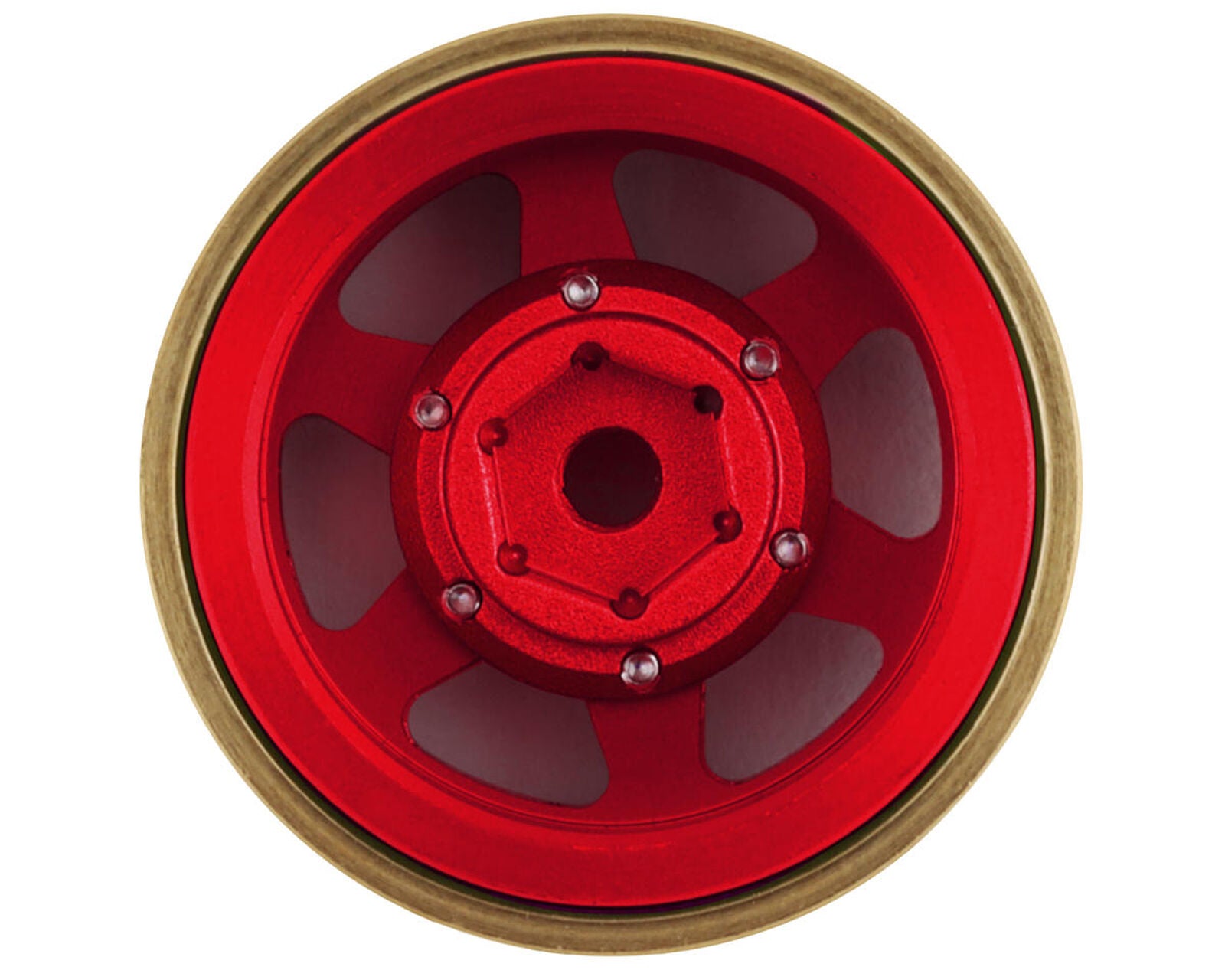 SCX24 Aluminum & Brass Adjustable Offset 1.0" Beadlock Wheels (Red) (4) (23.75g)