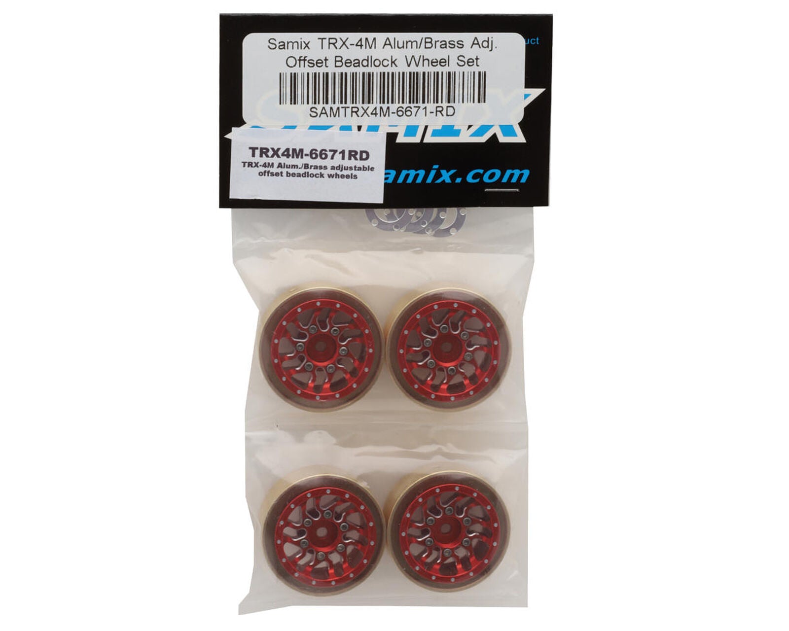 Traxxas TRX-4M Aluminum/Brass Bead-lock Wheel Set (Red) (4) (35g) (Adj. Offset)