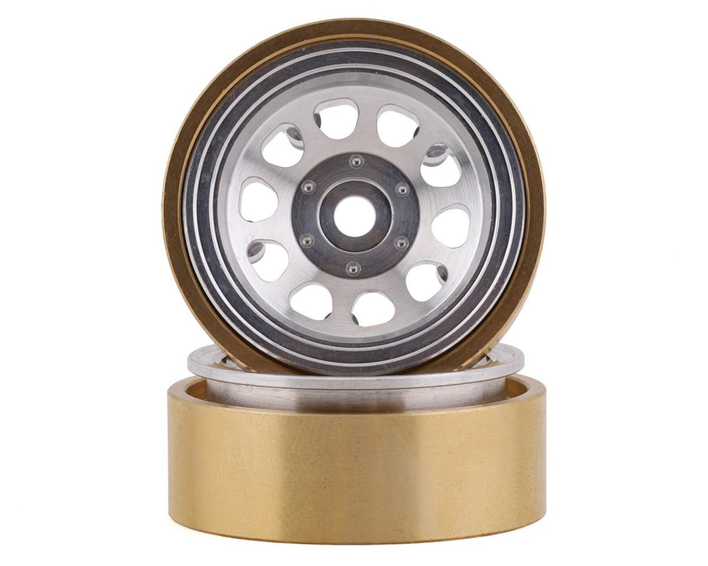 SCX24 1.0” Aluminum / Brass D Hole Beadlock Wheels (Silver) (2) (24g)