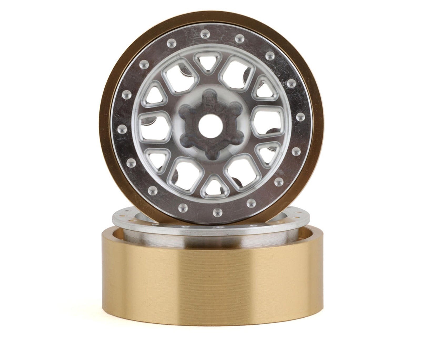 1.0” Boxer Aluminum/Brass Beadlock Wheels (Silver) (2) (25g)