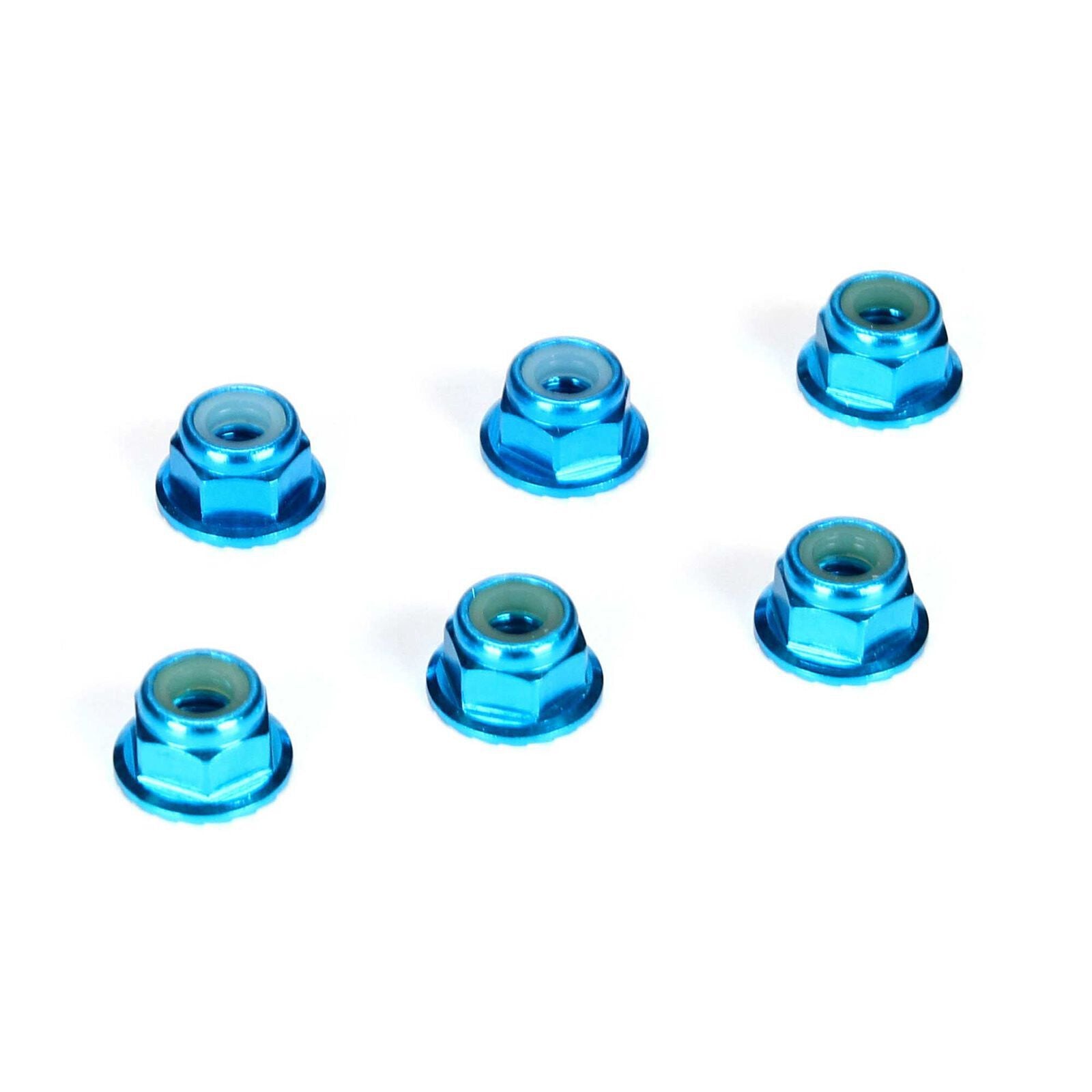 4mm Aluminum Serrated Lock Nuts, Blue (6)