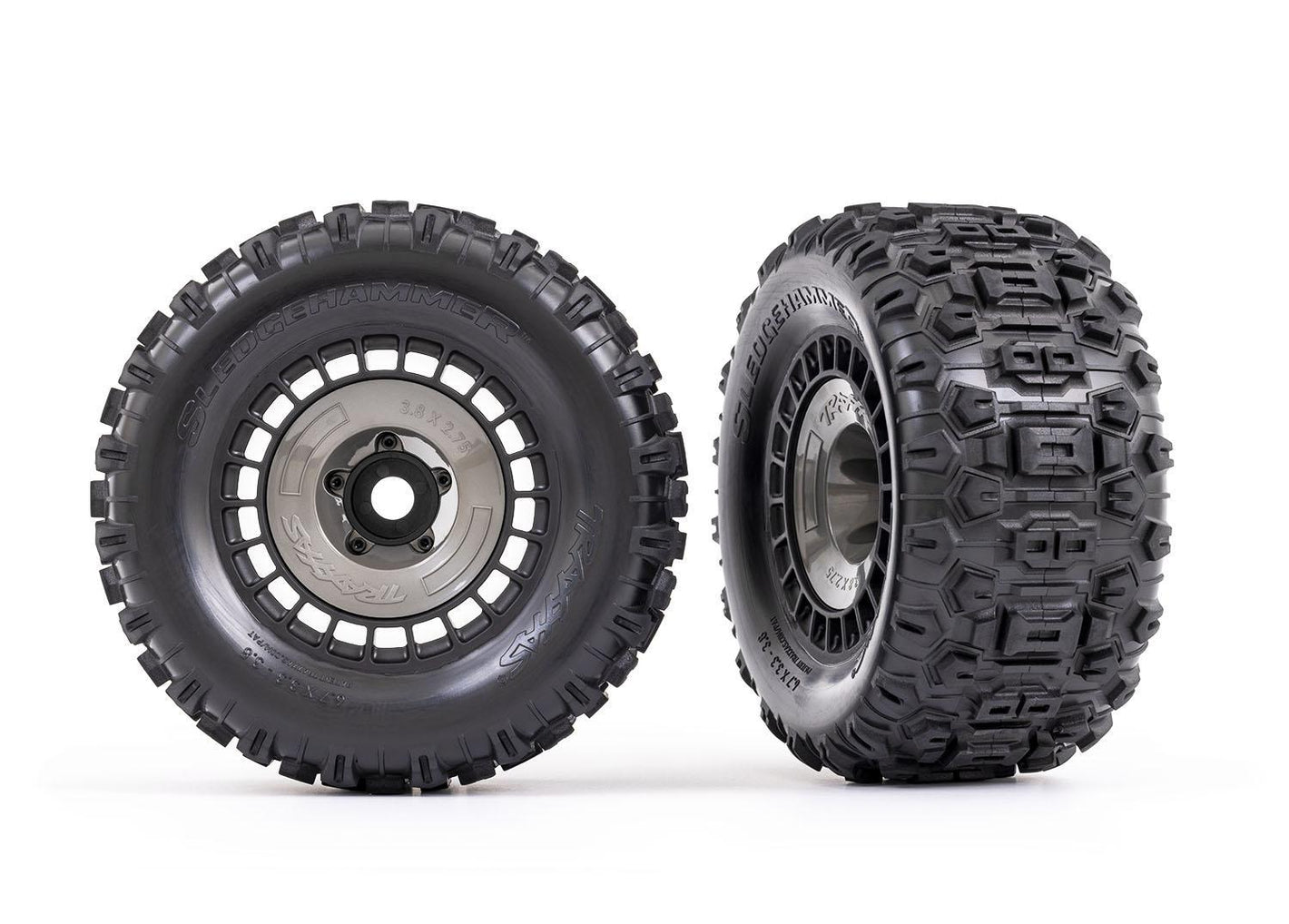 Traxxas Sledgehammer tires, foam inserts) (2) 3.8" black wheels 9572