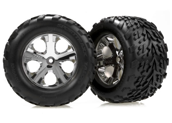 Traxxas Tires & wheels, assembled, glued (2.8") (All-Star chrome wheels, Talon tires, foam inserts) (2WD electric rear) (2) 3668