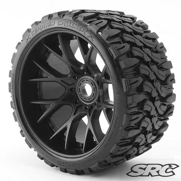 Monster Truck Land Crusher Belted tire preglued on WHD Black wheel 2pcs set