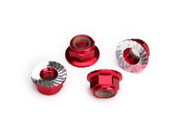 5mm Aluminum Flanged Nylon Locking Nuts (Red) (4)