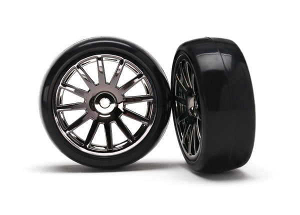 LaTrax Pre-Mounted Slick Tires & 12-Spoke Wheels (Black Chrome) (2)