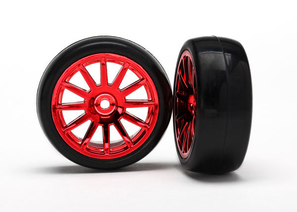 Traxxas LaTrax Pre-Mounted Slick Tires & 12-Spoke Wheels (Red Chrome) (2) 7573X