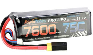 3S 11.1V 7600mAh 75C LiPo XT60 w/ Adapters