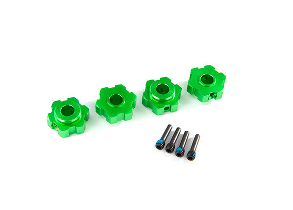 Traxxas Wheel hubs, hex, aluminum (green-anodized) (4)/ 4x13mm screw pins (4) 8956G