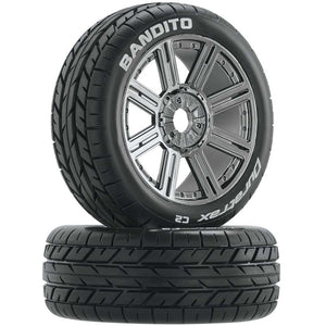 Bandito 1/8 Buggy Tire C2 Mounted Spoke Tires, Chrome (2)