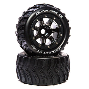 DuraTrax Hatchet MT Belt 2.8" Mounted Front/Rear Tires .5 Offset 17mm, Black Chrome (2) DTXC5607