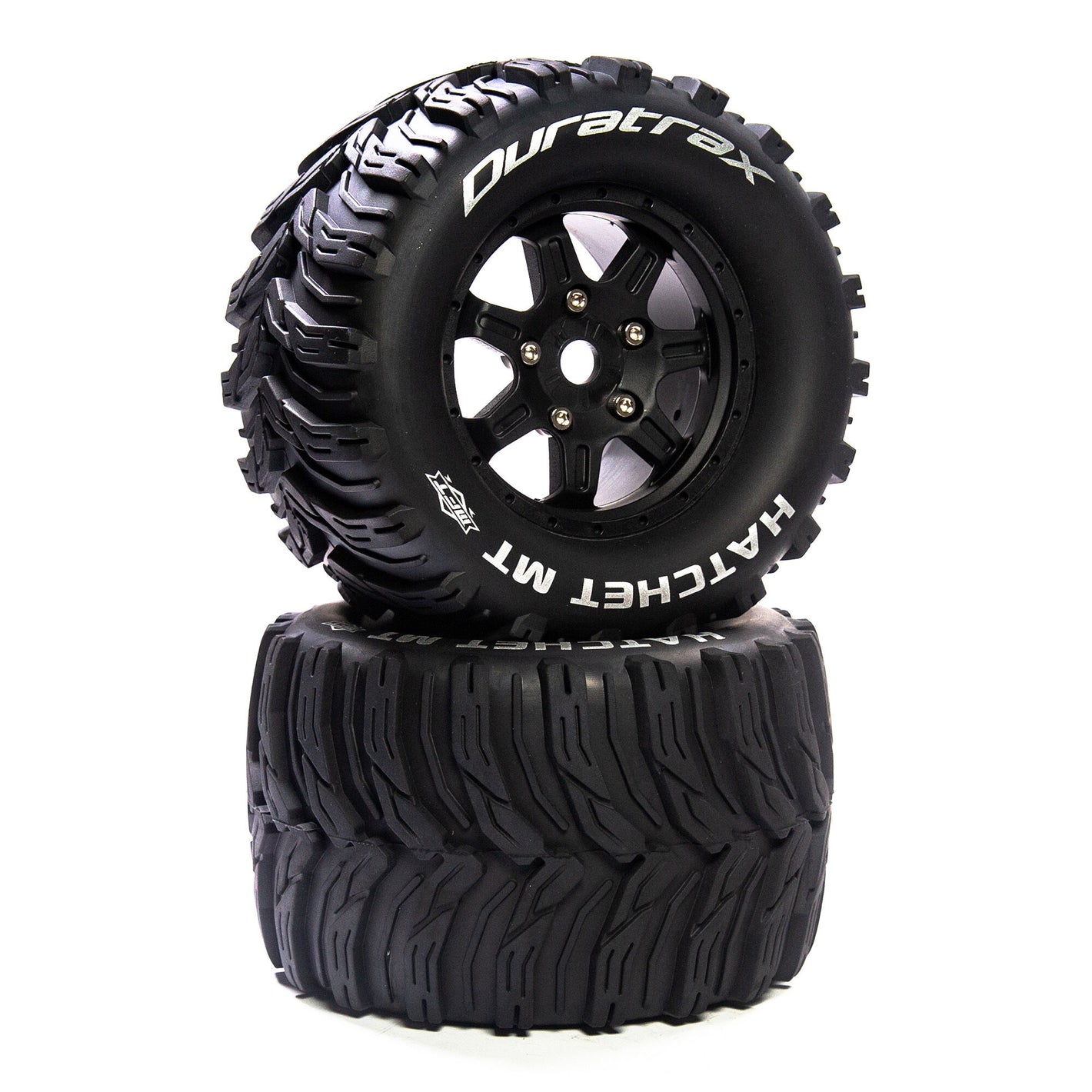DuraTrax Hatchet MT Belt 3.8" Mounted Front/Rear Tires 0 Offset 17mm, Black (2) DTXC5638