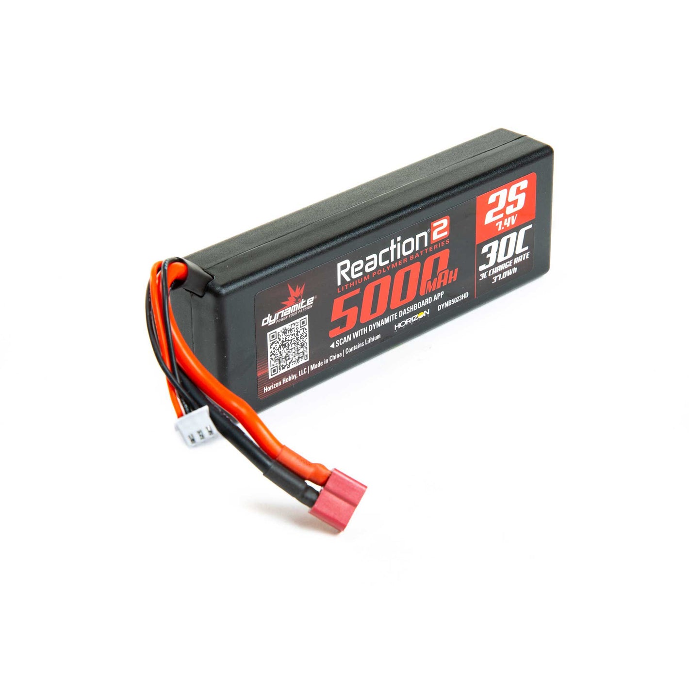 Dynamite 7.4V 5000mAh 2S 30C Reaction 2.0 Hardcase LiPo Battery: Deans DYNB5023HD