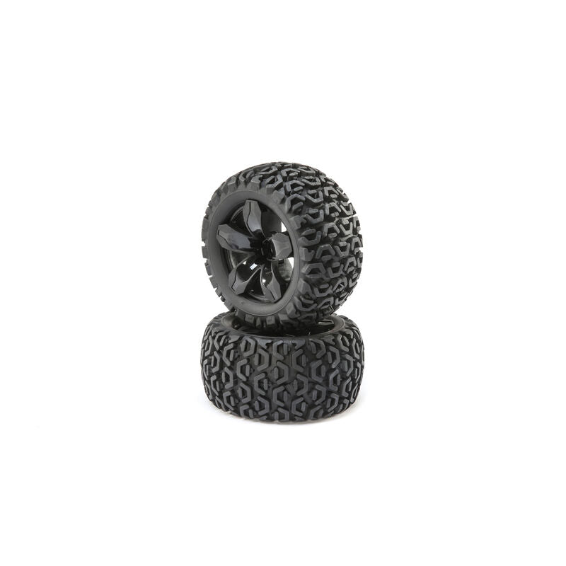 FR/R Tire,Prmnt,Blk Wheel (2):1/10 2wd/4wd Ruckus