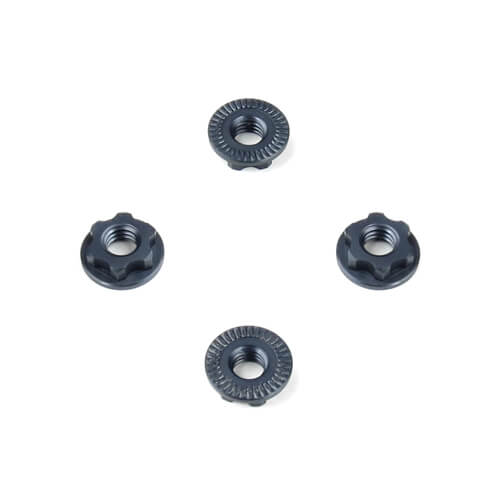 Wheel Nuts (7mm, serrated, gun metal ano, M4, 4pcs)