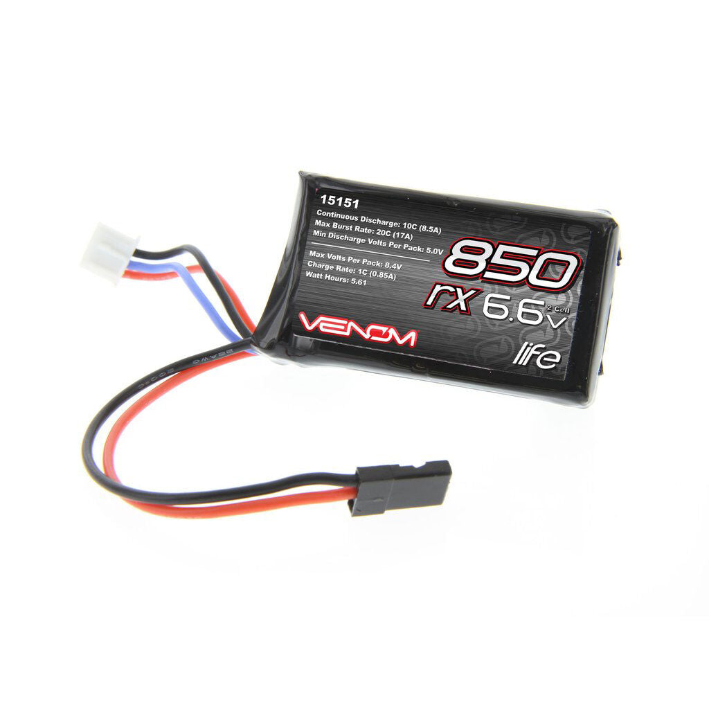 Venom 6.6V 850mAh 2S 10C LiFe Receiver Battery: Universal Receiver VNR15151