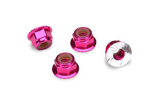 4mm Aluminum Flanged Serrated Nuts (Pink) (4)