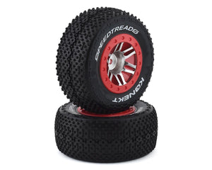 DuraTrax Speed Treads Konekt Pre-Mounted Rear Short Course Tire Set (2) (Satin Chrome/Red) w/12mm Hex DTXC2941
