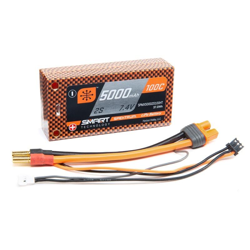 Spektrum 5000mAh 2S 7.4V 100C Smart LiPo Short 5mm Tubes SPMX50002S100HT