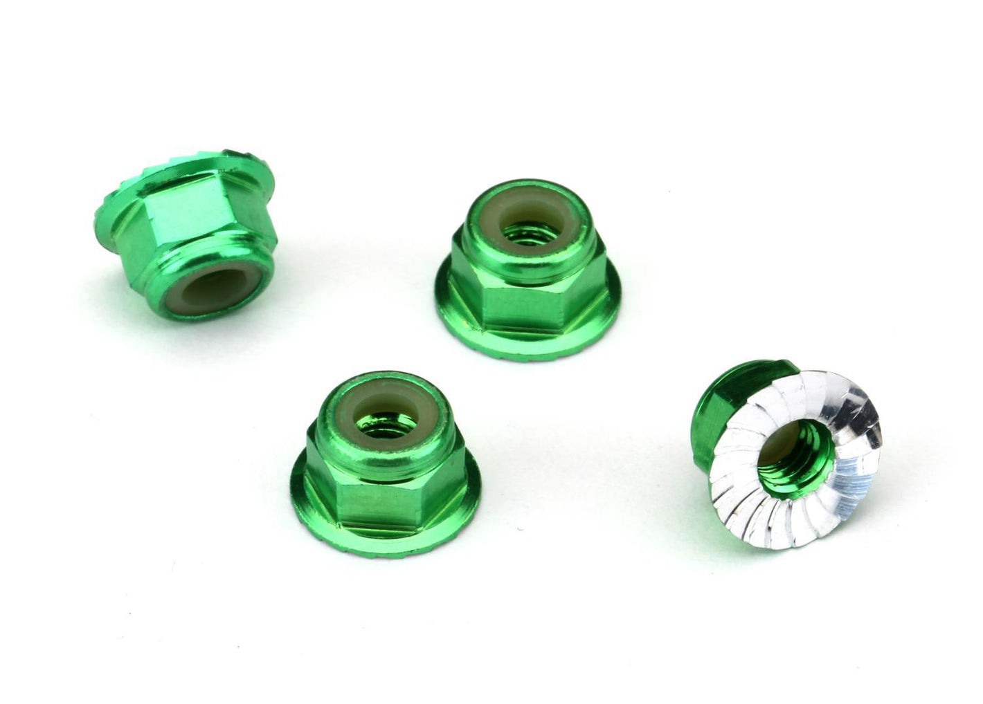 4mm Aluminum Flanged Serrated Nuts (Green) (4)