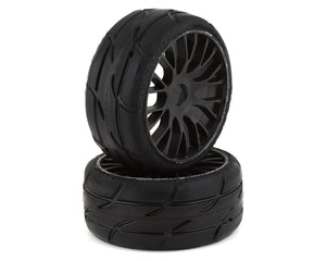 TO3 Revo Belted Pre-Mounted 1/8 Buggy Tires w/FLEX Wheel (XM7) (Black)