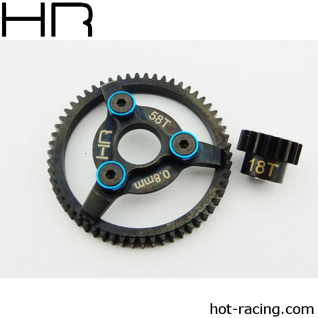 Hot Racing Steel Pinion & Spur Gear Kit, 18/58 Tooth 32 Pitch (0.8Mod) HRASTE258