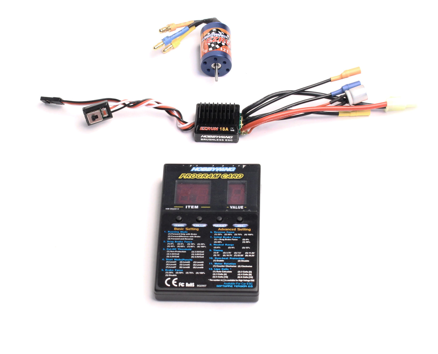 EzRun 18A Sensorless Brushless ESC/Motor Combo (12.0T/7800kV) w/Program Box