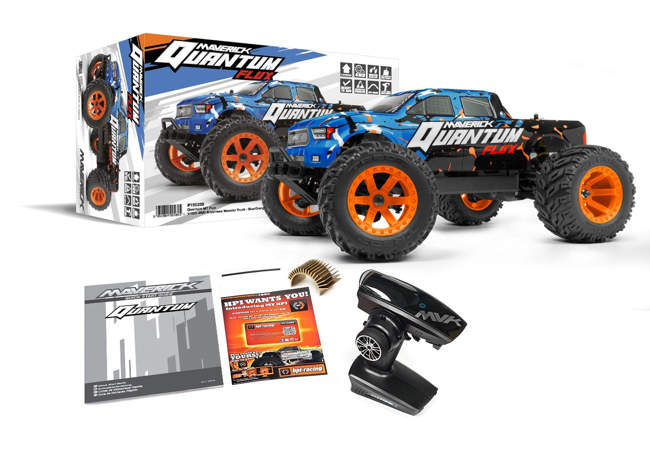 Maverick Quantum MT Flux 80A Brushless 1/10 4WD Monster Truck, Ready To Run - Blue MVK150202