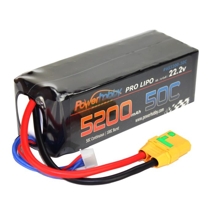 6S 22.2V 5200MAH 50C Soft Case Lipo Battery, w/ XT90 Plug