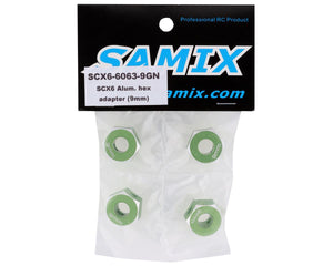 Samix SCX-6 Aluminum Hex Adapter (Green) (4) (9mm) SAMSCX6-6063-9-GN