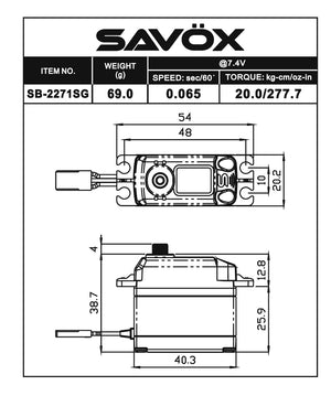 Savox Black Edition High Voltage Brushless Digital Servo 0.065sec / 277oz @ 7.4V SAVSB2271SG-BE