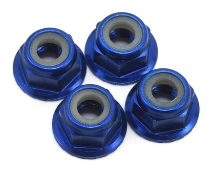 Traxxas 4mm Aluminum Flanged Serrated Nuts (Blue) (4) 1747R