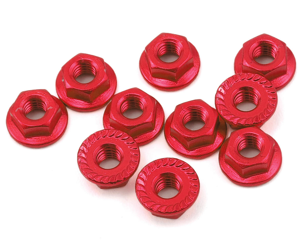 Yeah Racing 4mm Aluminum Serrated Lock Nut (10) (Red) YEA-LN-M4S-RD