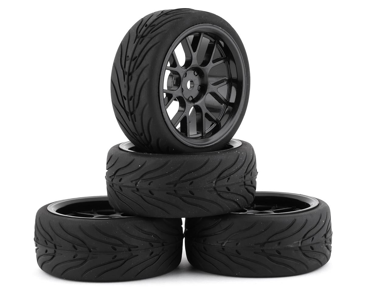Yeah Racing Spec T Pre-Mounted On-Road Touring Tires w/CS Wheels (Black) (4) w/12mm Hex & 3mm Offset YEA-WL-0109