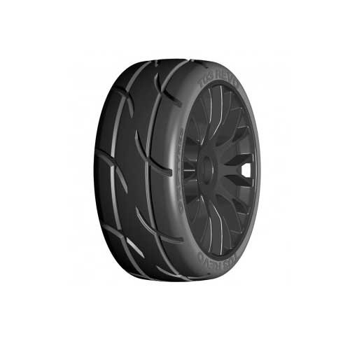 TO3 Revo Belted Pre-Mounted 1/8 Buggy Tires w/FLEX Wheel (XB1) (Black) (2 set Required)