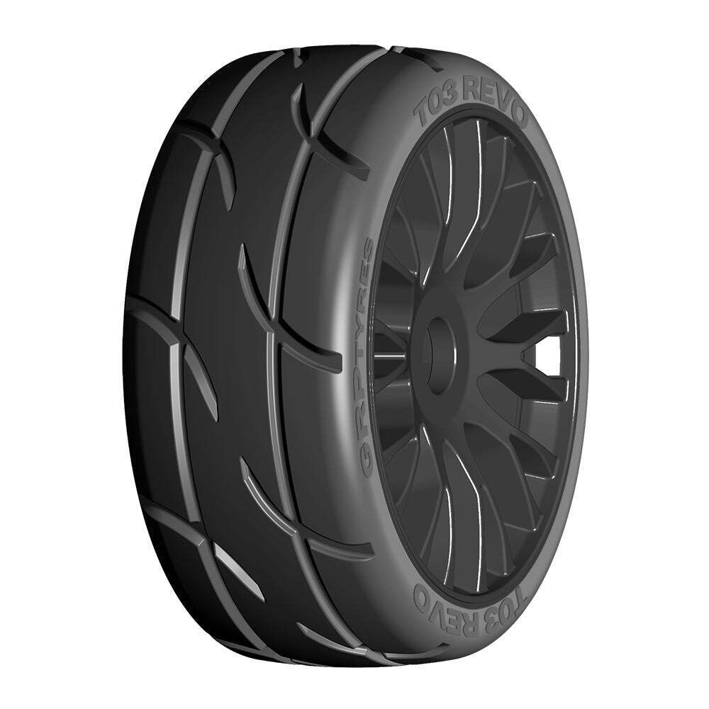 TO3 Revo Belted Pre-Mounted 1/8 Buggy Tires w/FLEX Wheel (XM2) (Black)