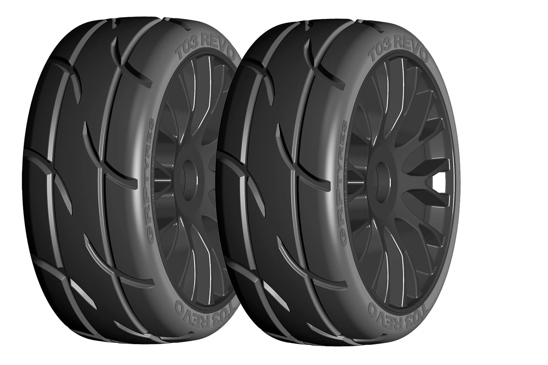 TO3 Revo Belted Pre-Mounted 1/8 Buggy Tires w/FLEX Wheel (XM5) (Black) (2 Sets Required)
